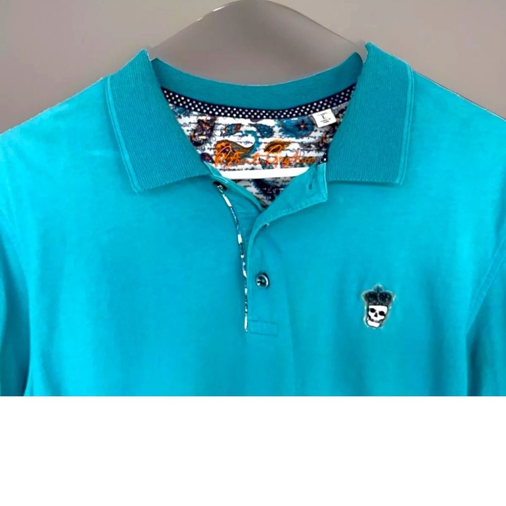 Robert Graham Men's The Player Knit Polo Shirt Size Large Aqua Blue